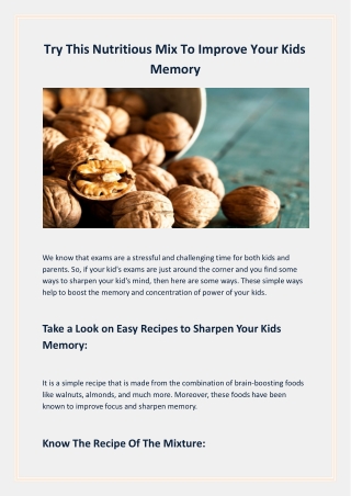 Try This Mix Recipe To Improve Your Kids Memory