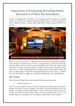Importance of Purchasing Recording Studio Insurance to Protect the Investment