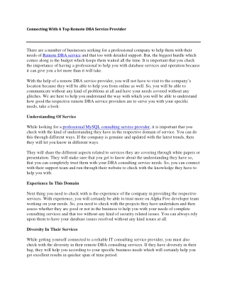 Connecting With A Top Remote DBA Service Provider