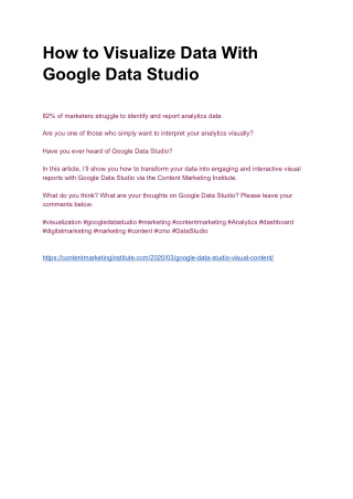 How to Visualize Data With Google Data Studio