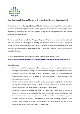 Detergent Polymers Market Increasing Demand With Leading Key Players, Detailed Analysis, Trends