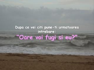 Dupa ce vei citi pune-ti urmatoarea intrebare: “Oare voi fugi si eu?&quot;