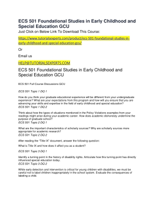 ECS 501 Foundational Studies in Early Childhood and Special Education GCU