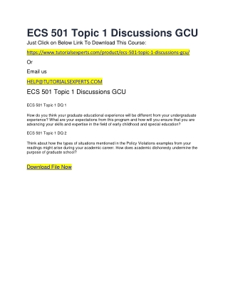 ECS 501 Topic 1 Discussions GCU