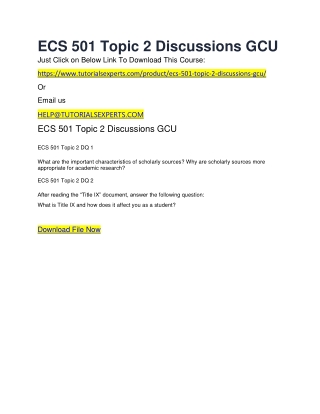 ECS 501 Topic 2 Discussions GCU