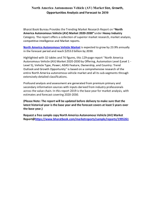 North America Autonomous Vehicle (AV) Market and Strategy Analysis and Forecast to 2030