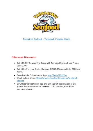 5% Off - Tarragindi Seafood Indian restaurant menu, QLD