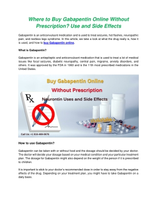 Where to Buy Gabapentin Online Without Prescription? Use and Side Effects