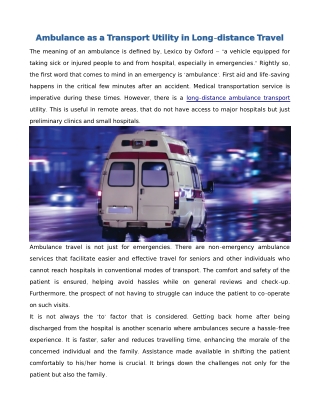 Ambulance as a Transport Utility in Long-distance Travel
