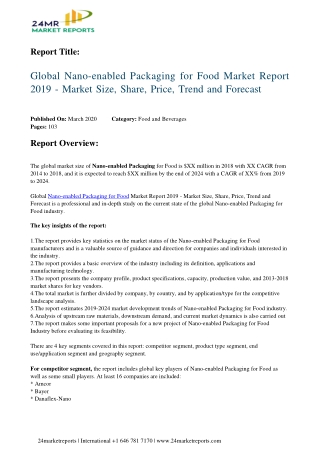 Nano-enabled Packaging for Food Market Report 2019