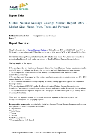 Natural Sausage Casings Market Report 2019