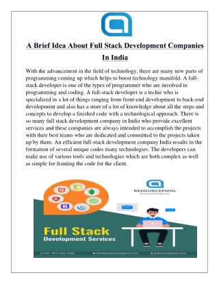A Brief Idea About Full Stack Development Companies In India