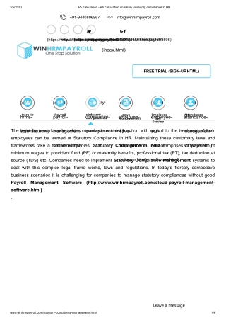 PF calculation - esi calculation on salary -statutory compliance in HR