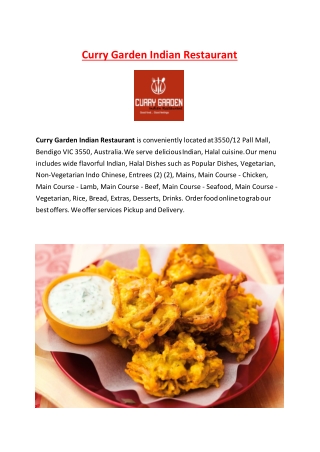 5% Off - Curry Garden Indian Restaurant Bendigo menu, VIC