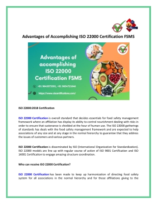 Advantages of Accomplishing ISO 22000 Certification FSMS