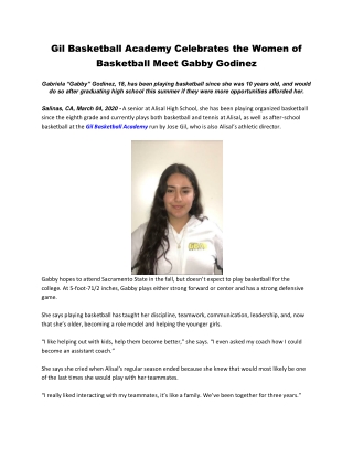 Gil Basketball Academy Celebrates the Women of Basketball Meet Gabby Godinez