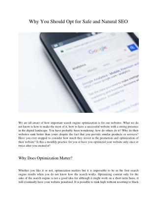 Why You Should Opt for Safe and Natural SEO