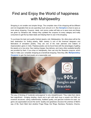 Find and Enjoy the World of happiness with Mahijewellery
