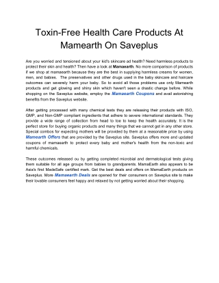Toxin-Free Health Care Products At Mamearth On Saveplus