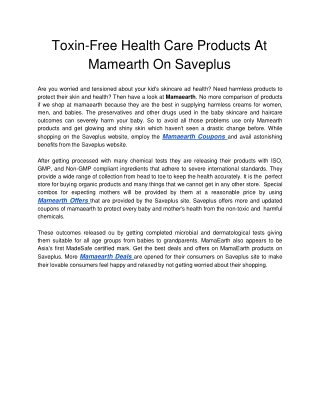 Toxin-Free Health Care Products At Mamearth On Saveplus