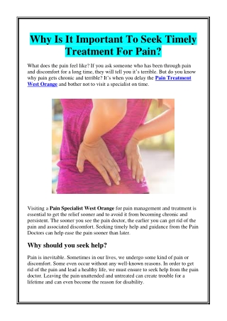 Why Is It Important To Seek Timely Treatment For Pain?