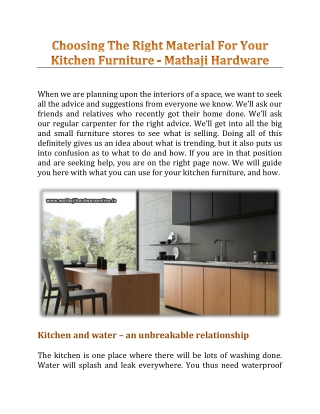 Choosing The Right Material For Your Kitchen Furniture - Mathaji Hardware