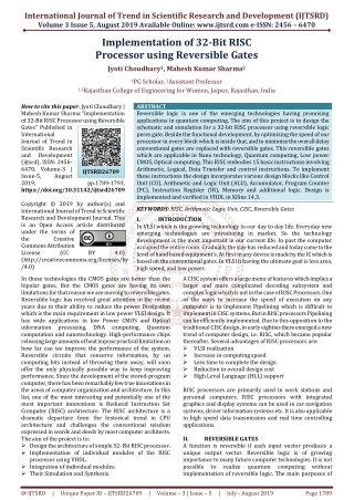 Implementation of 32 Bit RISC Processor using Reversible Gates