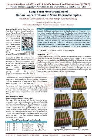 Long Term Measurements of Radon Concentrations in Some Cheroot Samples