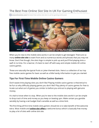 The Best Free Online Slot Site In UK For Gaming Enthusiast