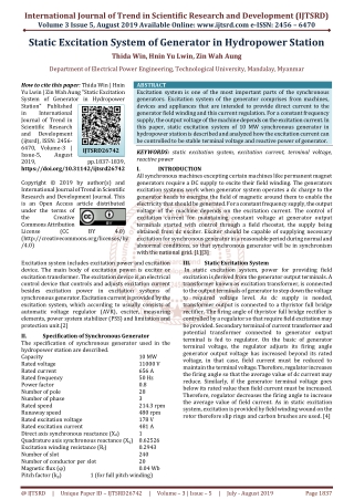 Static Excitation System of Generator in Hydropower Station