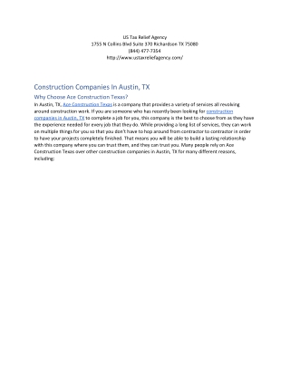 Construction Companies In Austin TX