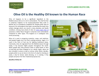 Olive Oil is the most Healthy Oil known to the Human Race