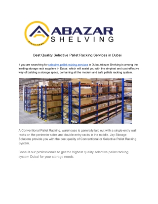 Best Quality Selective Pallet Racking Services in Dubai