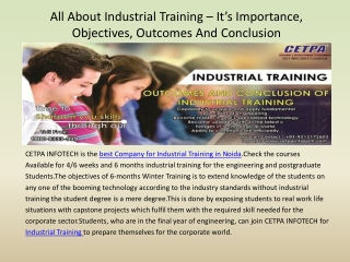 About Industrial Training – It’s Importance, Objectives, Outcomes And Conclusion At CETPA