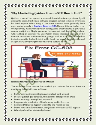 Why I Am Getting Quicken Error cc-503? How to Fix It?