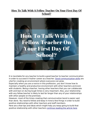 How To Talk With A Fellow Teacher On Your First Day Of School?