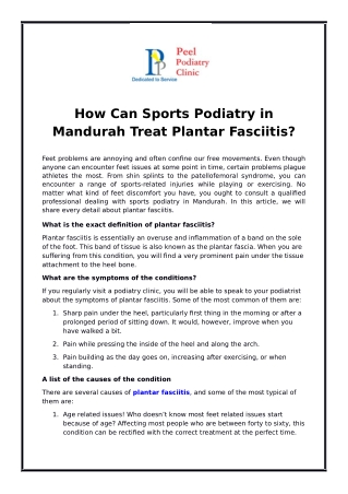 How Can Sports Podiatry in Mandurah Treat Plantar Fasciitis?