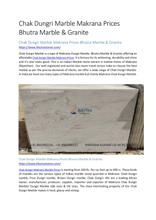Chak Dungri Marble Makrana Prices Bhutra Marble & Granite