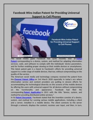 Facebook Wins Indian Patent for Providing Universal Support to Cell Phones