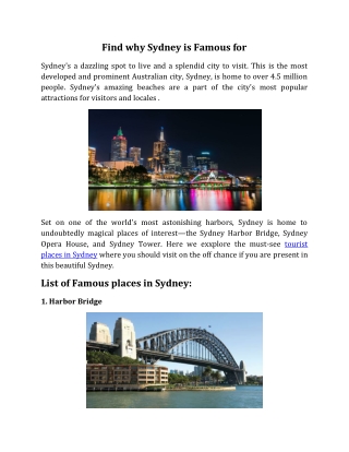 Find why Sydney is Famous for