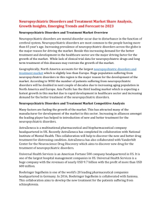 Neuropsychiatric Disorders and Treatment Market Share Analysis, Growth Insights, Emerging Trends and Forecast to 2023