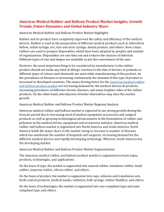 Americas Medical Rubber and Balloon Product Market Insights, Growth Trends, Future Dynamics and Global Industry Share
