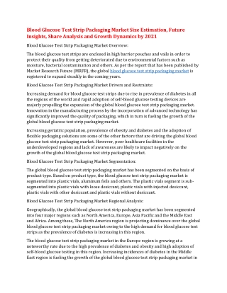 Blood Glucose Test Strip Packaging Market Size Estimation, Future Insights, Share Analysis and Growth Dynamics by 2021