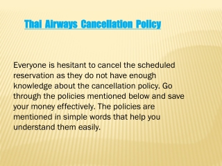 Get All Details About Thai Airways Cancellation Policy 1-888-434-6454
