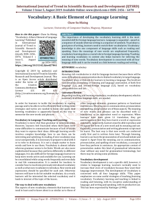 Vocabulary A Basic Element of Language Learning