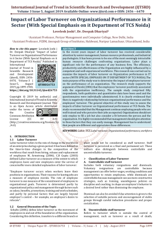 Impact of Labor Turnover on Organizational Performance in it Sector With Special Emphasis on it Department of TCS Noida