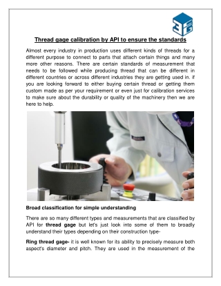 Thread gage calibration by API to ensure the standards