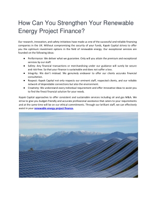 How Can You Strengthen Your Renewable Energy Project Finance?