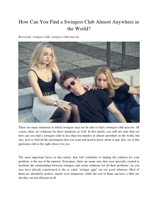 How Can You Find a Swingers Club Almost Anywhere in the World?