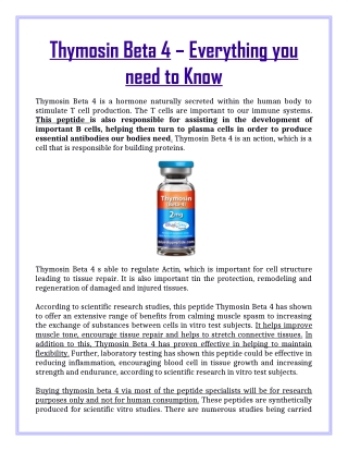 Thymosin Beta 4 – Everything you need to Know